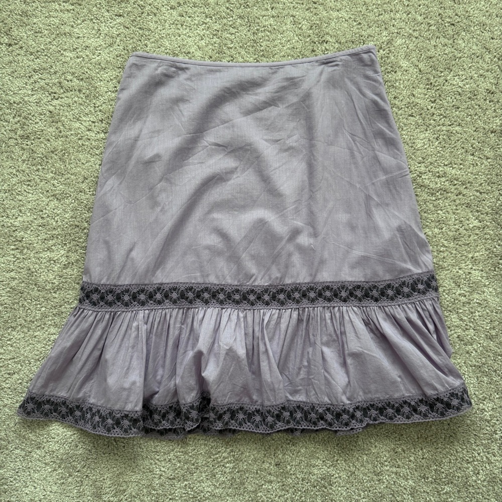 New York & Co Vintage Lavender Cotton Ruffle Lace Trim Skirt‎ Purple Womens 10